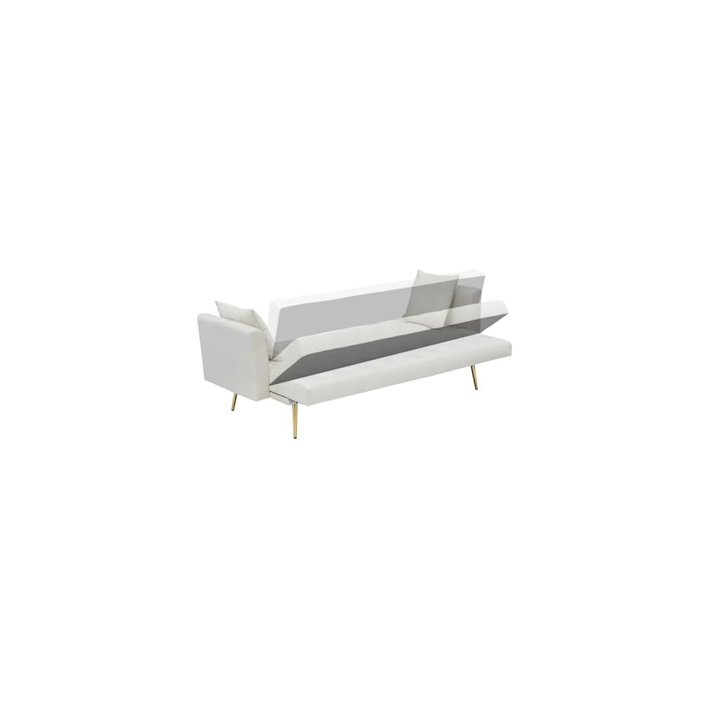 71" Modern Velvet Sofa Bed Futon, Convertible Sleeper Couch, Adj. Backrest