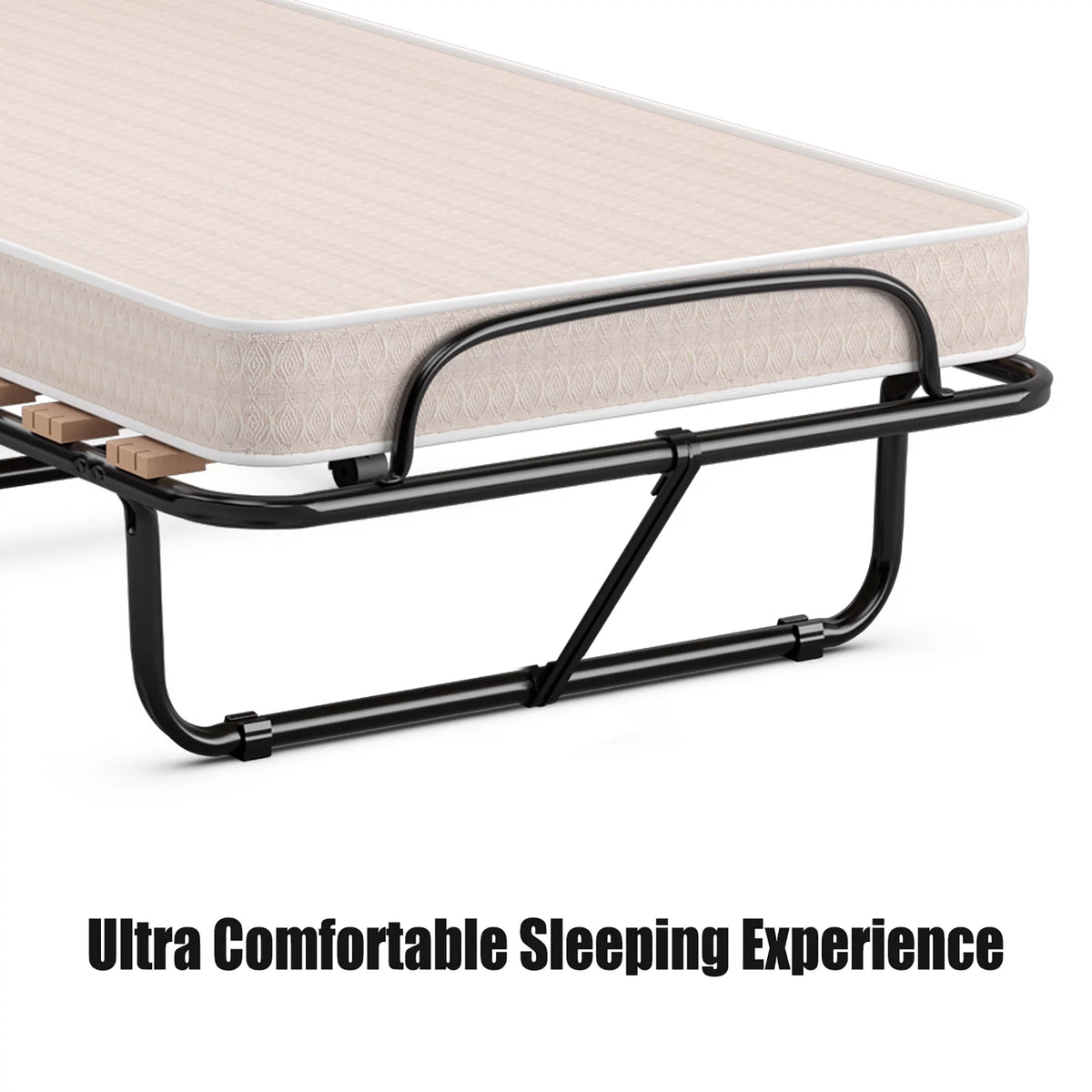 Costway Portable Folding Bed with Memory Foam Mattress Rollaway Cot Beige Made in Italy