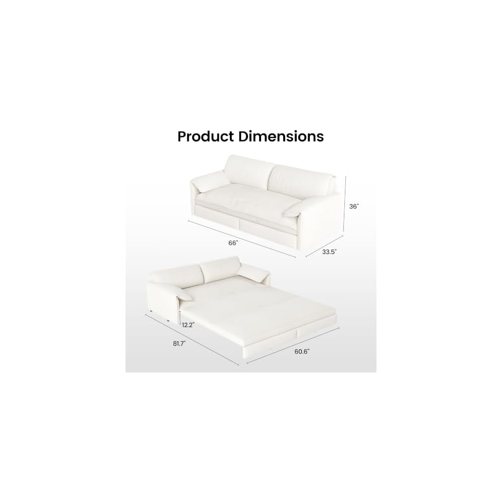66”Convertible Queen Sofa Bed, 3-in-1 Pull Out Couch, White