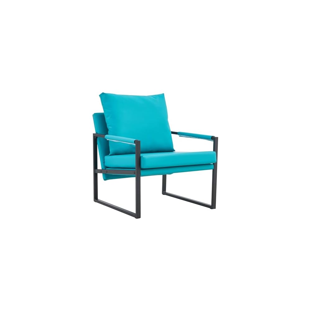Upholstered Armchair, Modern Accent PU Leather Chair, Living Room Chairs with Golden Metal Legs and Soft Padded, Sofa Chairs for Home Office/Bedroom/Dining Room Cyan