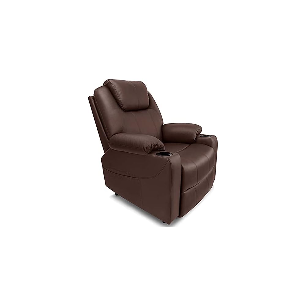 Recliner Chair for Living Room Large Power Lift Recliner Chairs,Pu Leather Massage and Heat Sofa Chairs for Elderly,2 Side Pockets and Cup Holders