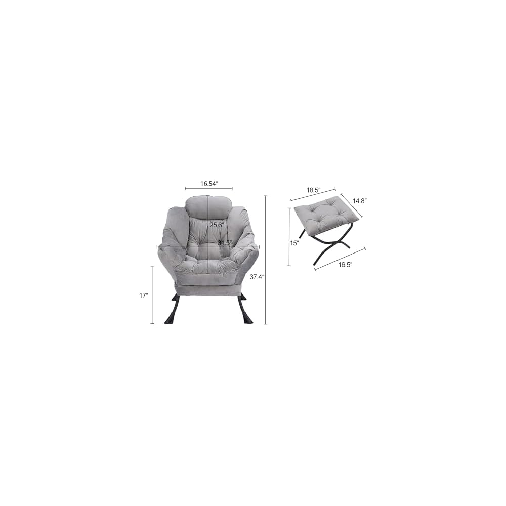 Modern Lazy Chair with Armrests Side Pocket Leisure Upholstered Sofa Chair Set Reading Chair with Footrest Green One Size