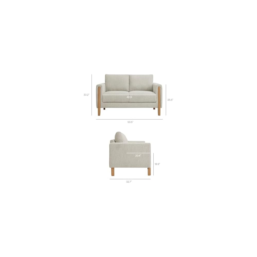 Modway Hawken 54 Inch Boucle Loveseat in Parchment Beech with Wood Legs – Mid-Century Modern Small Space 2-Seater Sofa for Living Room, Bedroom, or Office Lounge