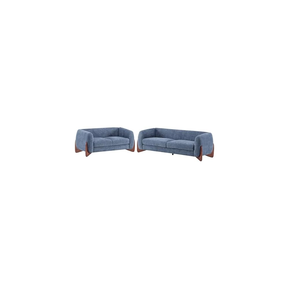 Christopher Knight Home Almad 2 Pieces Sofa Couch Set, Cozy 3-Seater Sofa and Loveseat for Living Room, Upholstered Couch Chair, Soft Seating Lounge Sofa with Wood Frame, Boucle Fabric, Navy Blue