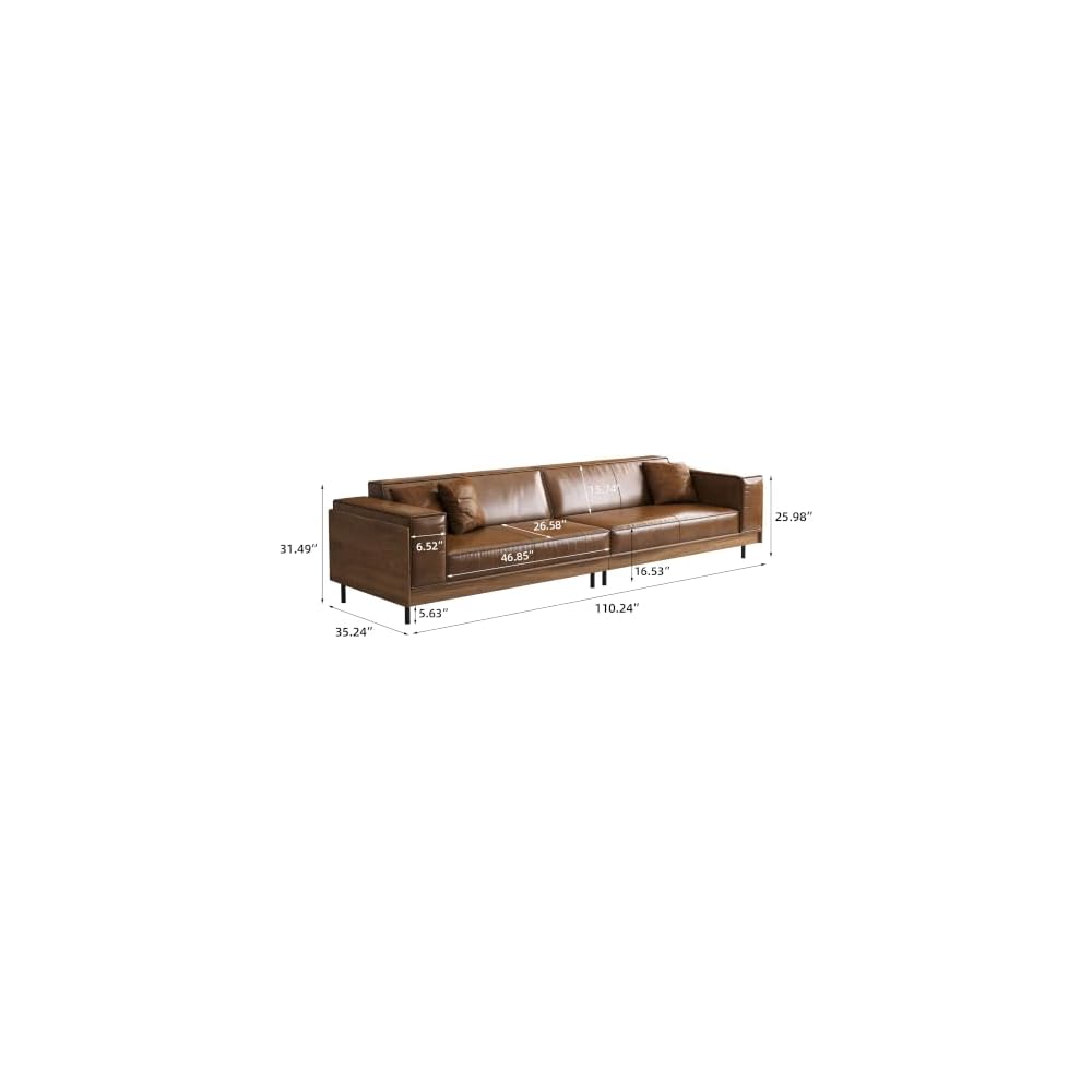 110.24" 4-Seater Modern Oversized Leather Sofa for Living Room, Brown