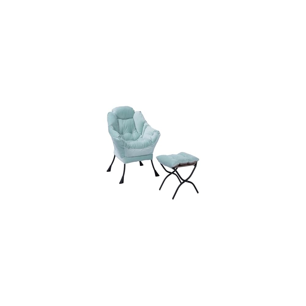Modern Lazy Chair with Armrests Side Pocket Leisure Upholstered Sofa Chair Set Reading Chair with Footrest Green One Size