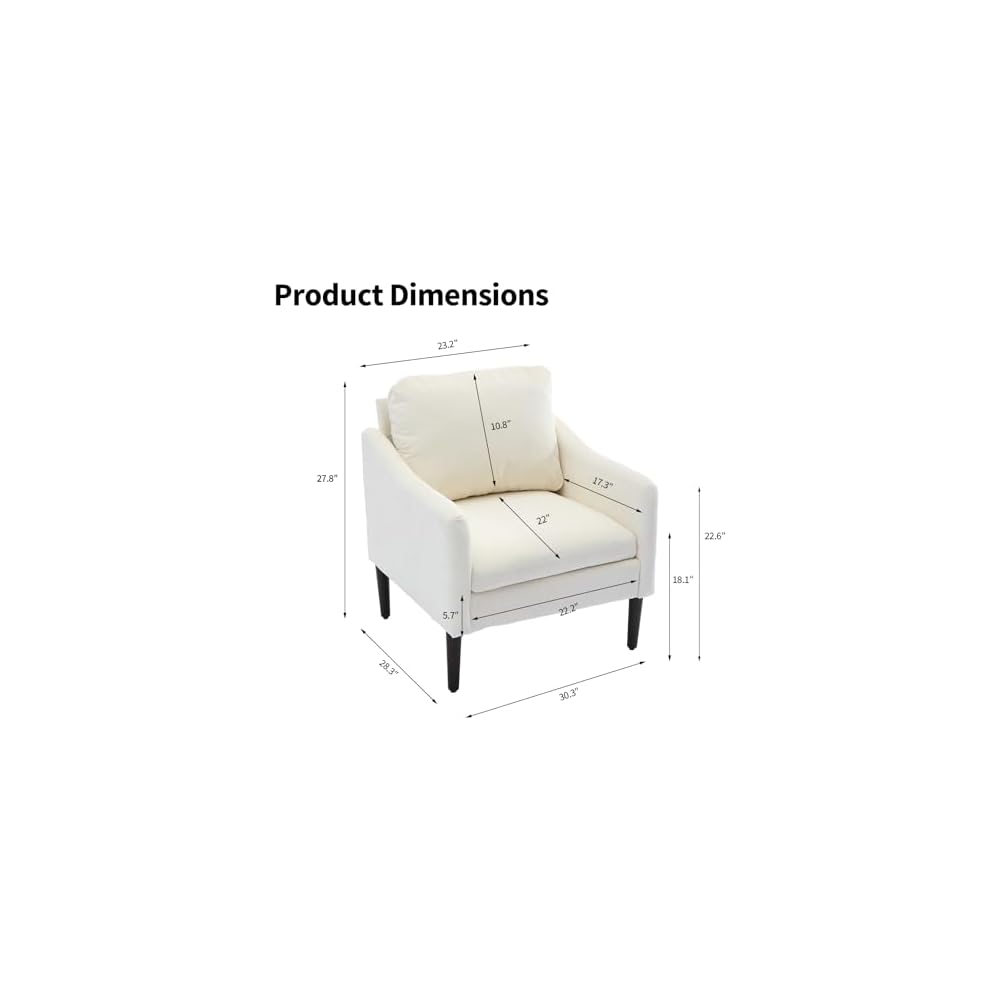 Mid-Century Modern Side Chair, Chenille Fabric Curved Armchair for Adults, Comfy Reading Chair, Modern Cloud Single Sofa Accent Chair for Bedroom, Living Room, Office & Waiting Room, Beige