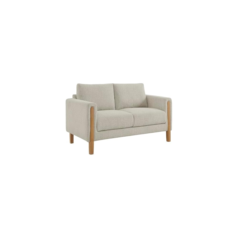 Modway Hawken 54 Inch Boucle Loveseat in Parchment Beech with Wood Legs – Mid-Century Modern Small Space 2-Seater Sofa for Living Room, Bedroom, or Office Lounge
