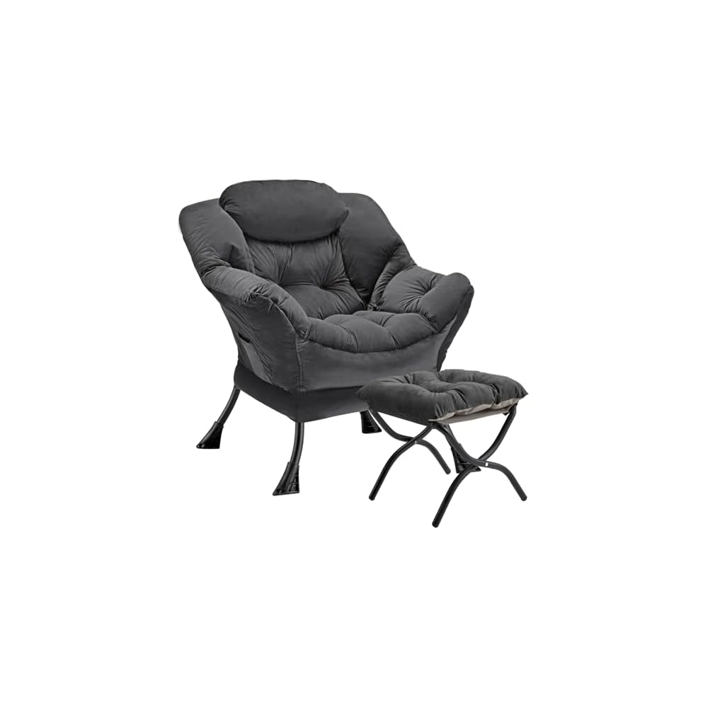 Lazy Chair with Folding Ottoman Modern Large Accent Chair,Contemporary Lounge Leisure Sofa Chair with Armrests Upholstered Sofa Armchair Reading Chair for Bedroom,Dorm & Office (Beige-f)