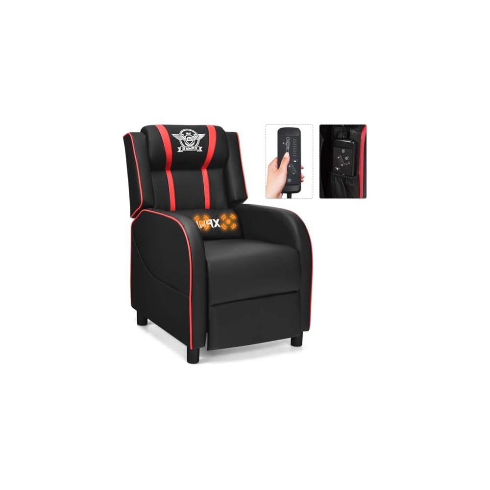 HOMGX Gaming Recliner Chair, Ergonomic PC Computer Chair w/Massage Function & Cushion, Modern Racing Style Single Lounge Sofa with Footrest, Adjustable Recliner Sofa for Adults (White)