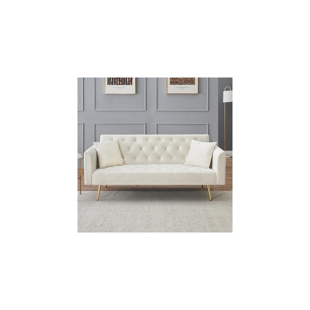 71" Modern Velvet Sofa Bed Futon, Convertible Sleeper Couch, Adj. Backrest