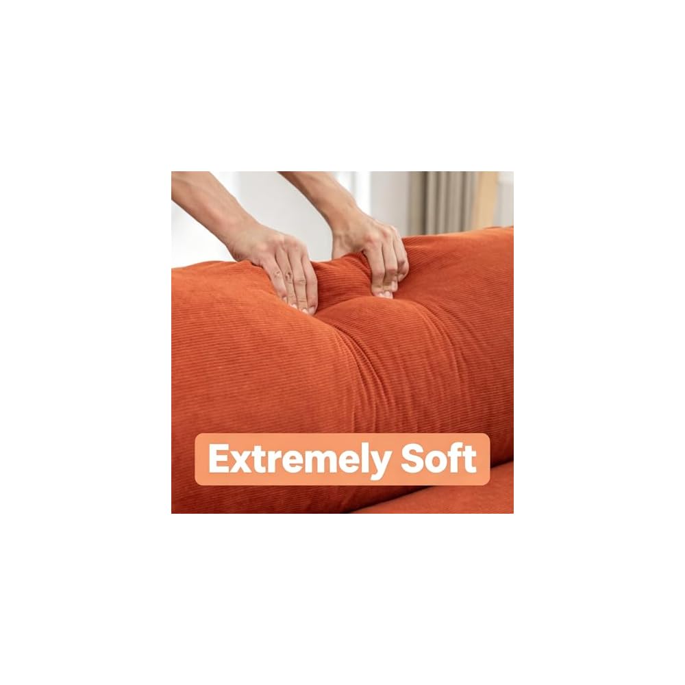 Adjustable Sofa Bed Corduroy Lazy Lounge Chair 5 Cylinder Roll Cushion with Tie Straps Multi-Person Leisure Chair for Living Room, Bedroom, Orange