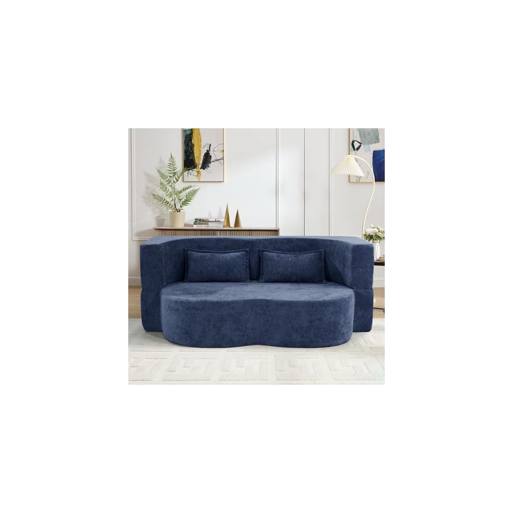 Nebuaegis 78" Convertible Folding Sofa Bed, 2 in 1 Velvet Loveseat Floor Sleeper Sofa, Boneless Memory Foam Mattress Couch for Small Spaces,No Assembly Required,Blue,1 PCS