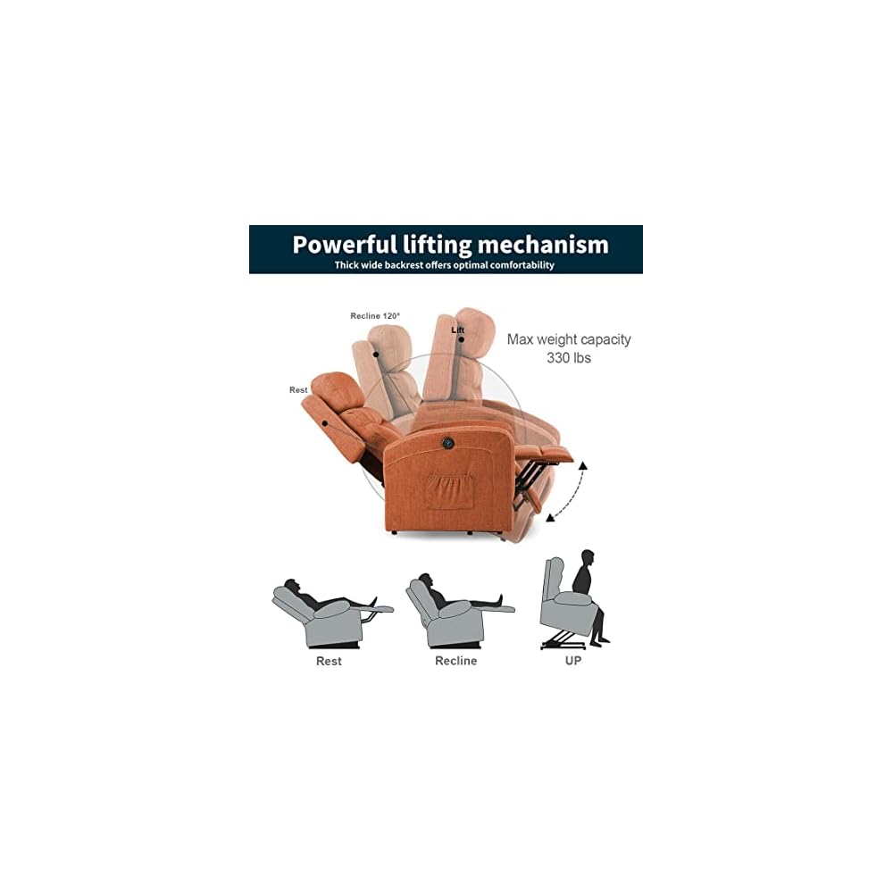 Living Room Chairs Oversize Electric Power Lift Chair Recliner Massage Heat Sofa Linen for Elderly