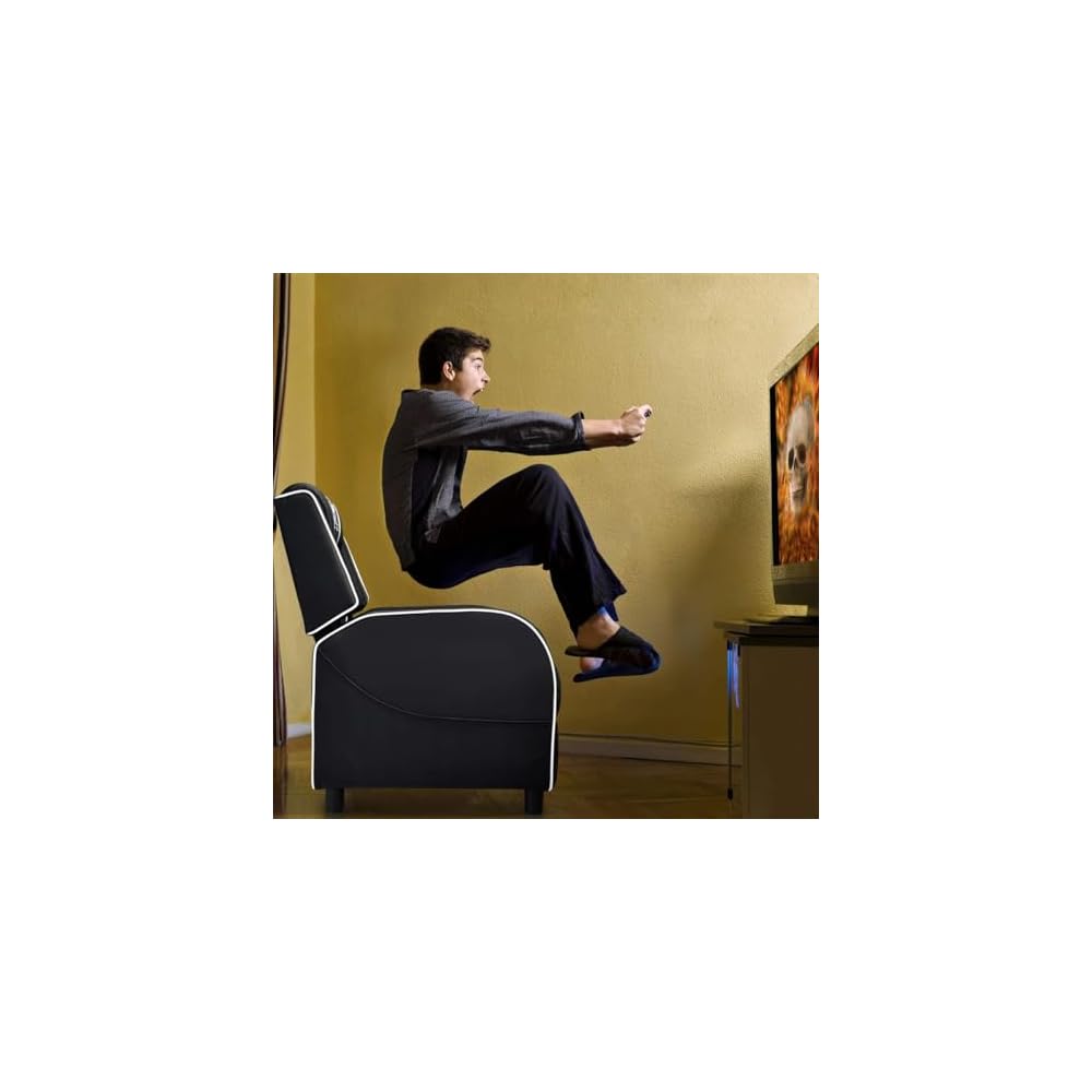 HOMGX Gaming Recliner Chair, Ergonomic PC Computer Chair w/Massage Function & Cushion, Modern Racing Style Single Lounge Sofa with Footrest, Adjustable Recliner Sofa for Adults (White)