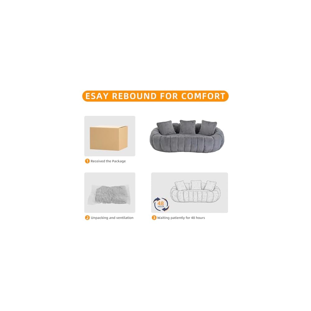 KEIKI 75.5" Oversized Cloud Couch Loveseat, Floral Shaped Faux Fur Sofa with Deep Seat and High Density Foam Filling, Modern Boneless Lounge Sofa No Assembly Required for Bedroom, Studio, Living Room
