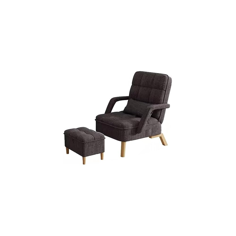 Modern Armchair with Soft Cushion and Ottoman Recliner Chair for Bedroom or Living Room Lounge Seat with Pillow Wood Legs Dark Grey