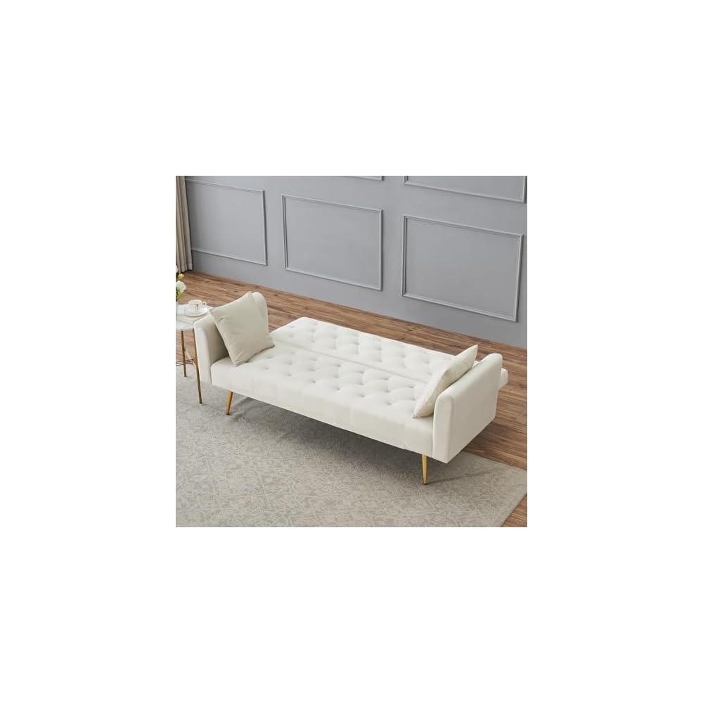 71" Modern Velvet Sofa Bed Futon, Convertible Sleeper Couch, Adj. Backrest