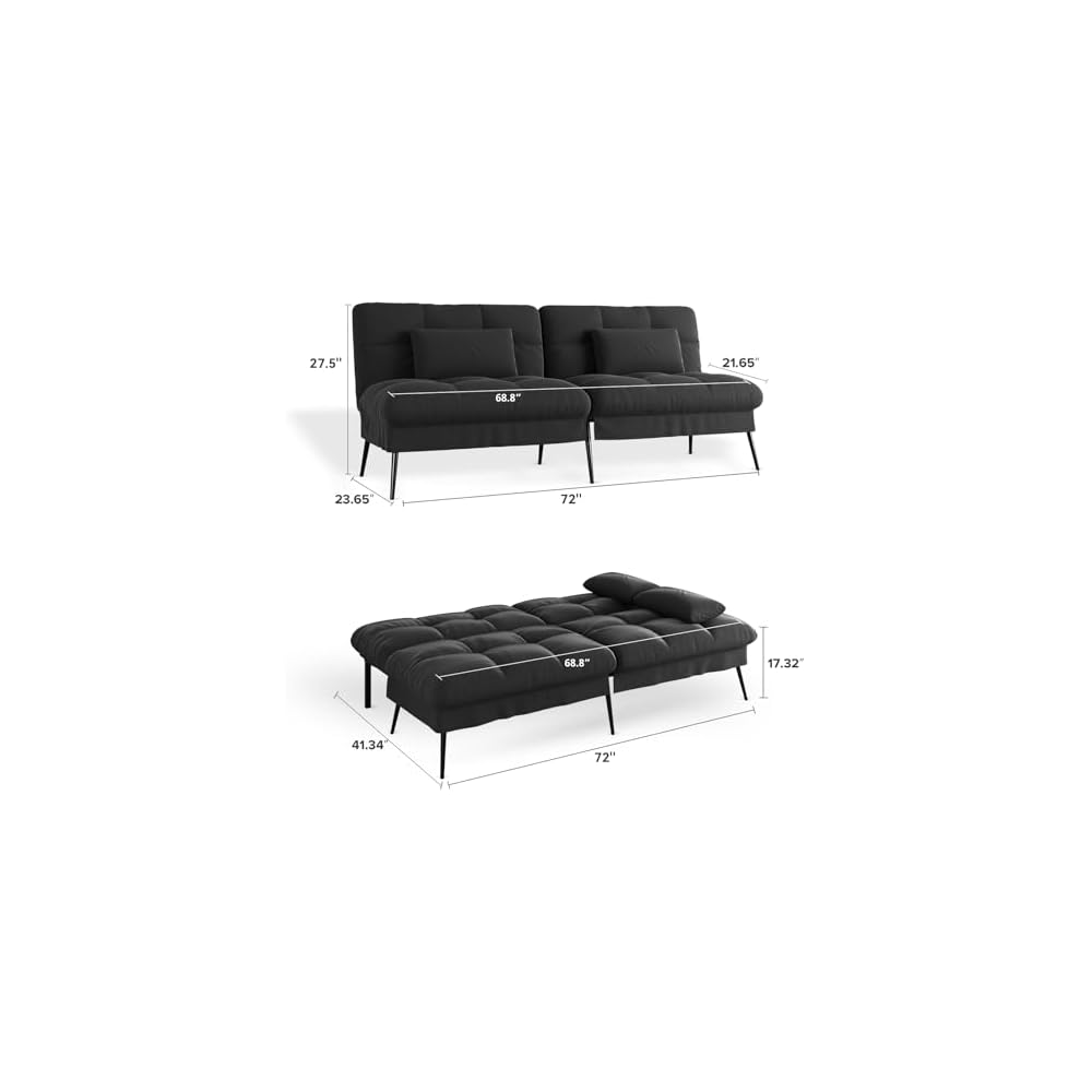 COMHOMA Futon Sofa Bed, 72″ Convertible Sleeper Sofa, Upholstered Loveseat