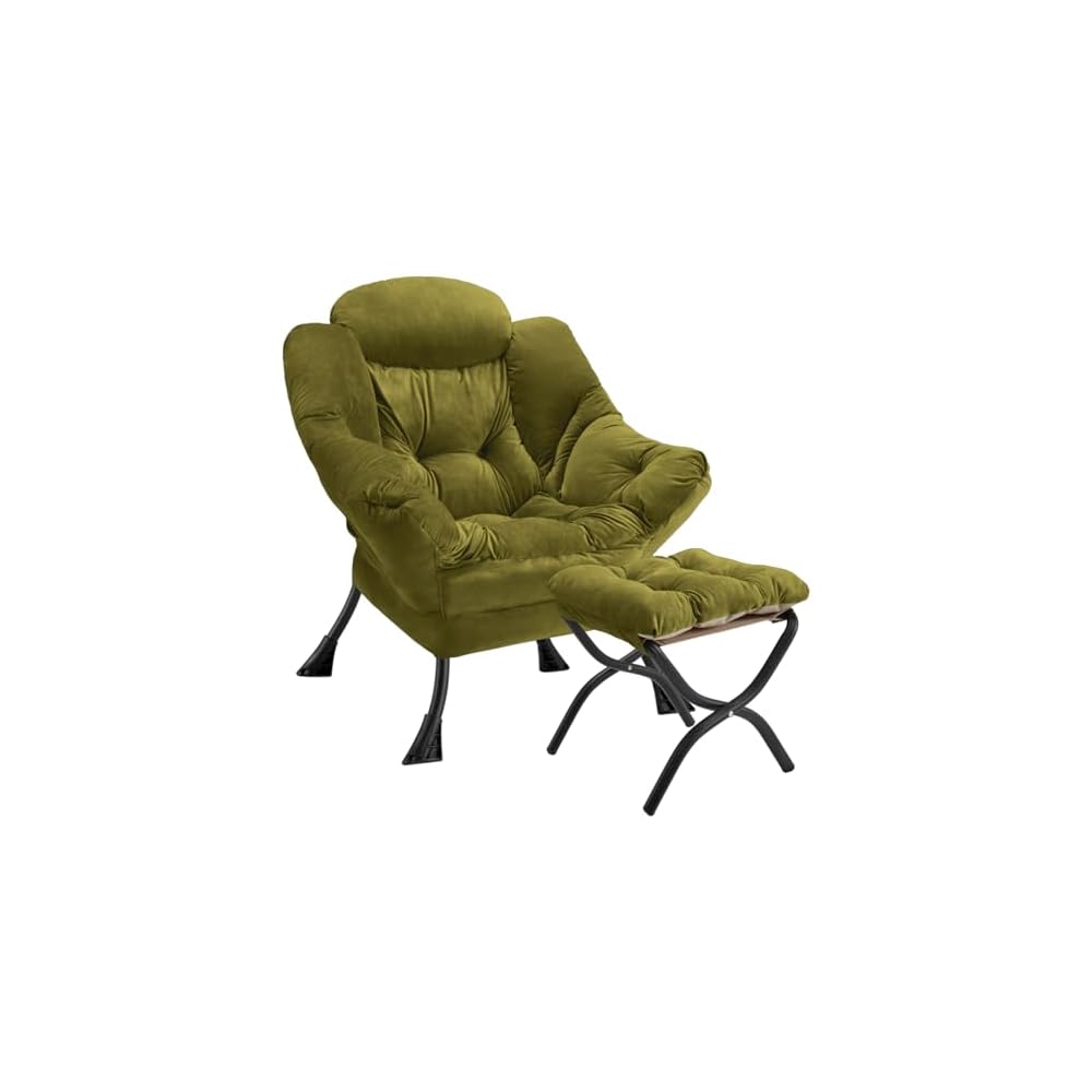 Lazy Chair with Folding Ottoman Modern Large Accent Chair,Contemporary Lounge Leisure Sofa Chair with Armrests Upholstered Sofa Armchair Reading Chair for Bedroom,Dorm & Office (Beige-f)
