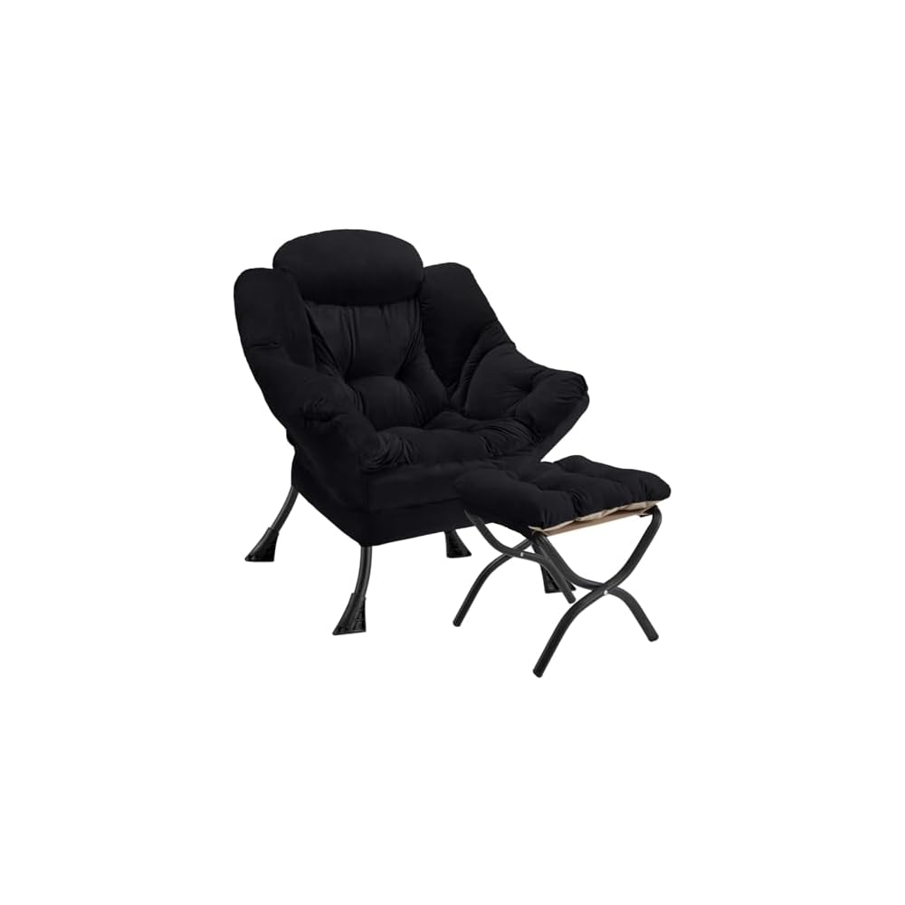 Lazy Chair with Folding Ottoman Modern Large Accent Chair,Contemporary Lounge Leisure Sofa Chair with Armrests Upholstered Sofa Armchair Reading Chair for Bedroom,Dorm & Office (Beige-f)