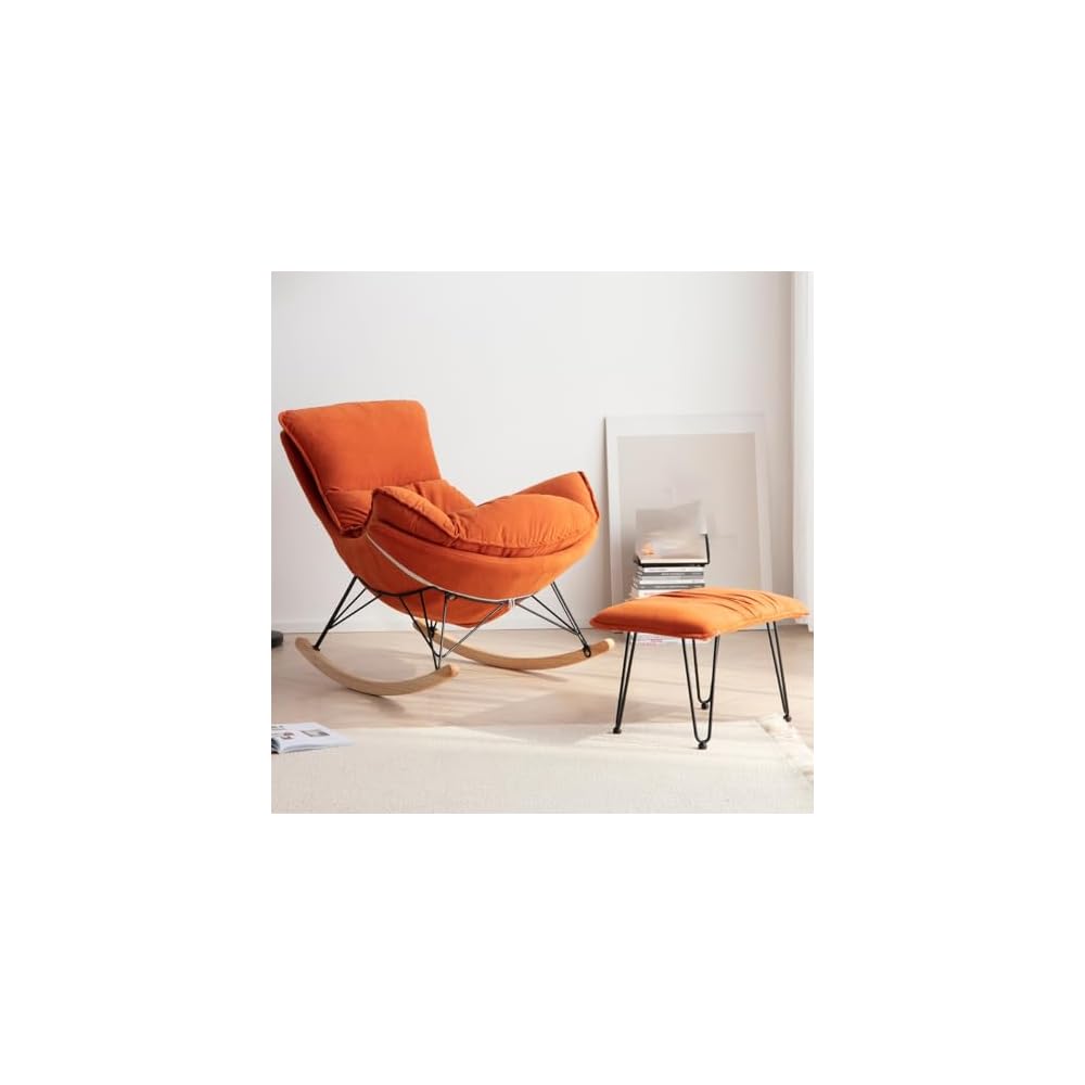Leisure Sofa Rocking Chair and Footstool, Modern Armless Chair Recliner Chair,Sofa Chair for Bedroom,Balcony, Comfortable  Chair with Seat Cushion (Color : /Orange C, Size : W