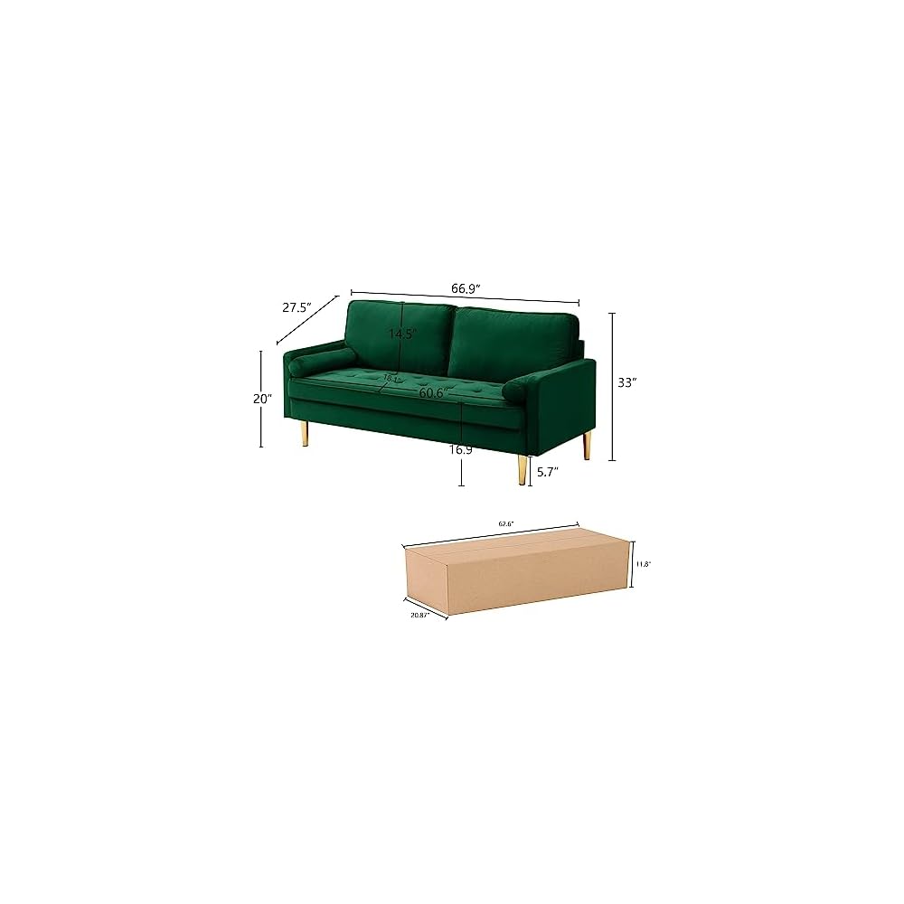 Modern Green Velvet Loveseat Couch,Futon Small Sofa with Metal Legs ,2-Seater Upholstered Mini Couches for Small Space,Living Room Bedroom Office Dorm Studio Apartment Love Seat Couche (Green)
