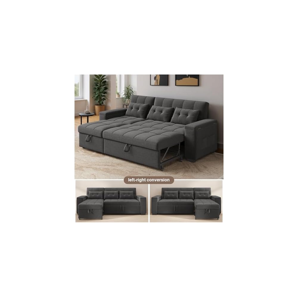 Ahomly 87" Convertible Sofa Bed, Pull Out Couch for Small Spaces, Dark Gray