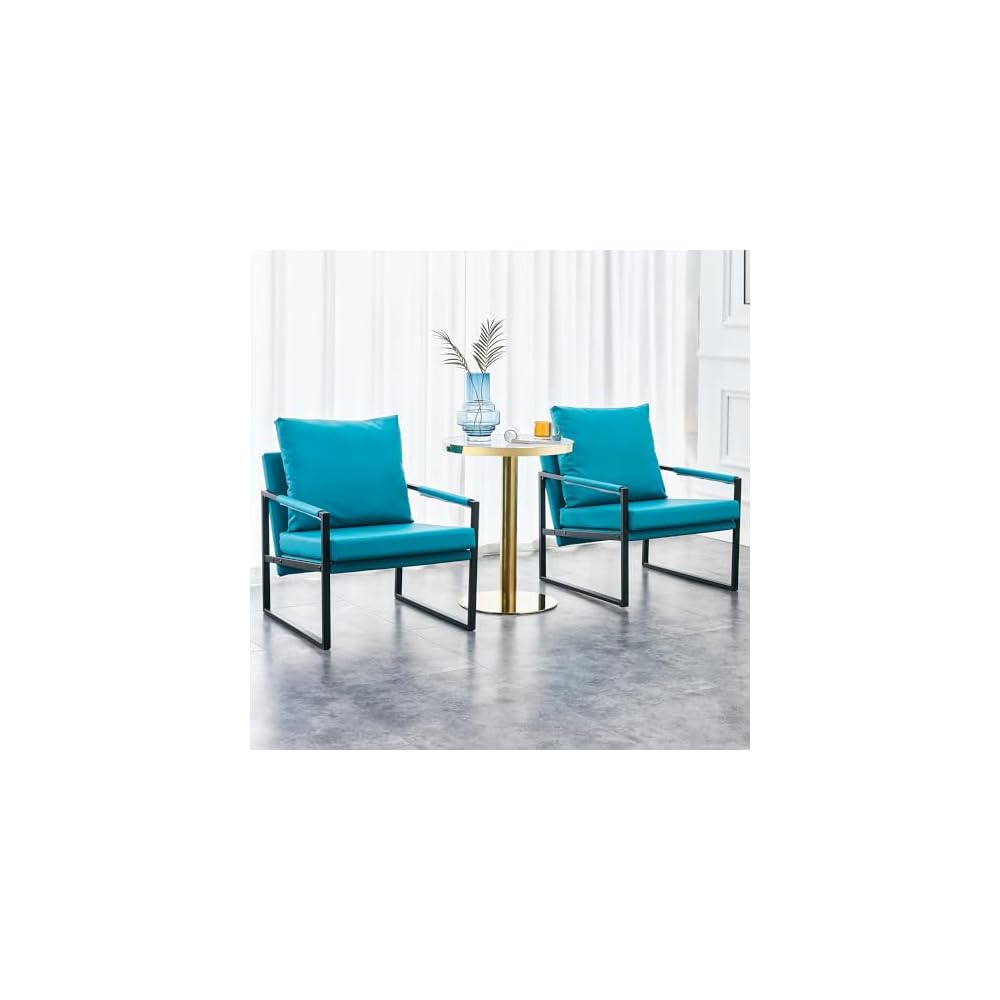 Upholstered Armchair, Modern Accent PU Leather Chair, Living Room Chairs with Golden Metal Legs and Soft Padded, Sofa Chairs for Home Office/Bedroom/Dining Room Cyan