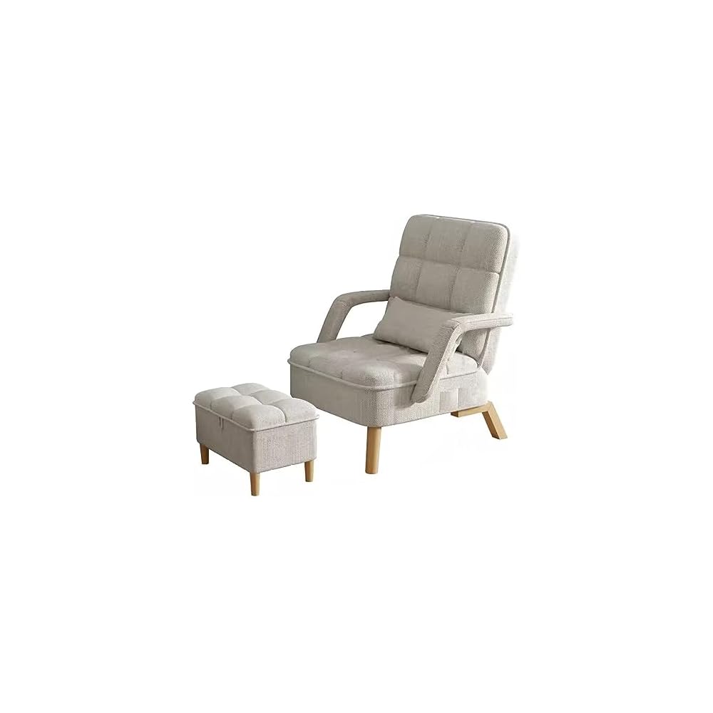 Modern Armchair with Soft Cushion and Ottoman Recliner Chair for Bedroom or Living Room Lounge Seat with Pillow Wood Legs Dark Grey