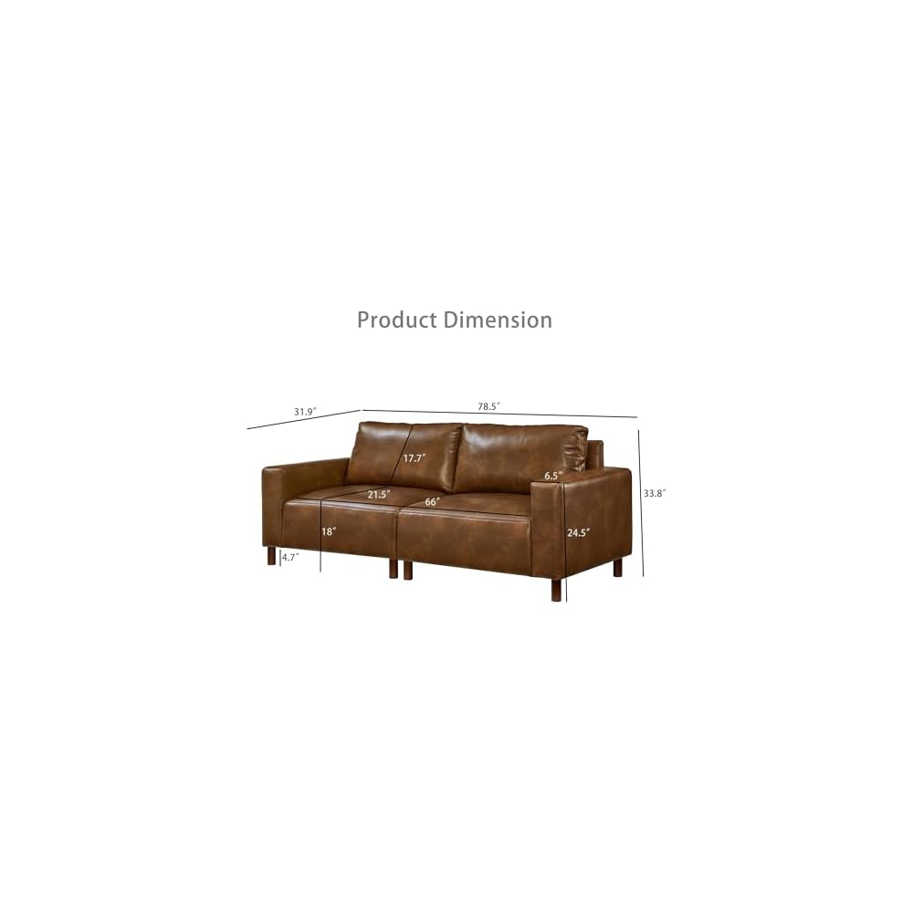 Faux Leather Sectional Couch Set with Solid Wood Legs, Mid-Century Modern Modular 3-seat Sofa & Loveseat, Comfort Upholstered PU Couch Set for Living Room Office, Easy to Assemble, Brown