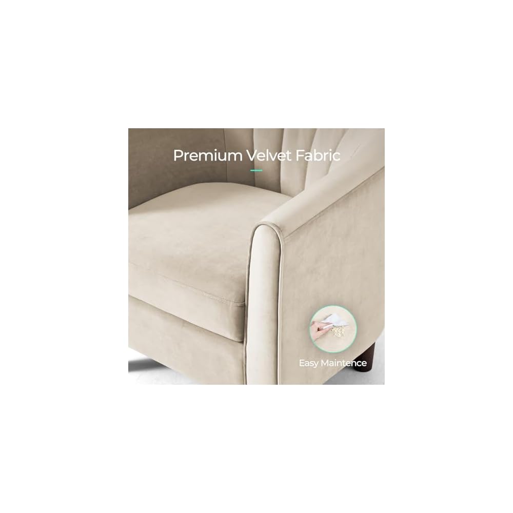LINSY Accent Chair with Ottoman, Modern Barrel Chair Small Armchair Reading Chair with Footrest, Comfy Round Arms Chair for Living Room Bedroom Reading Room, Velvet, Beige