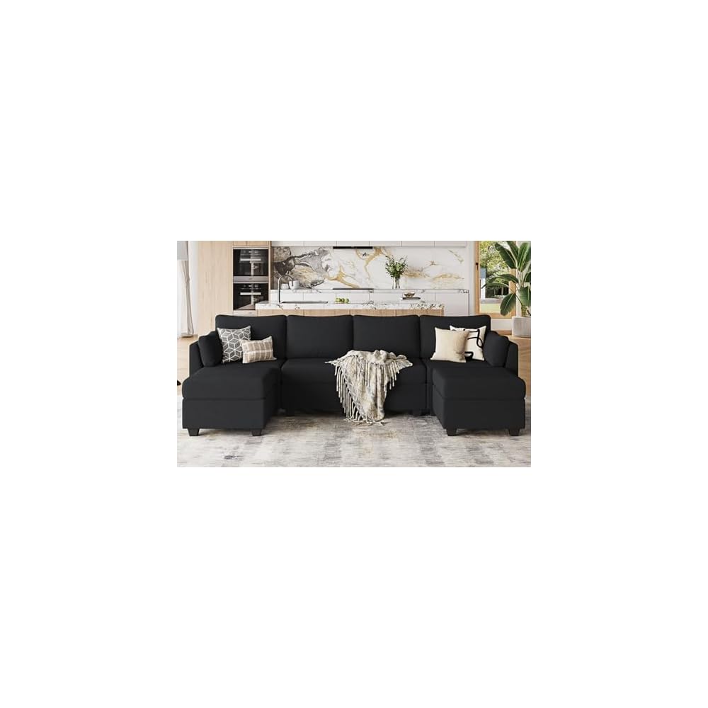 Huatean Home 114.17" Modular Sectional Sofa, 6 Seat Sectional Couches with Storage, Memory Foam, Convertible Modular Couch for Living Room, U Shaped Comfy Modular Sofa with Chaise, Black