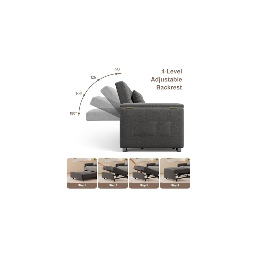 Ahomly 87" Convertible Sofa Bed, Pull Out Couch for Small Spaces, Dark Gray