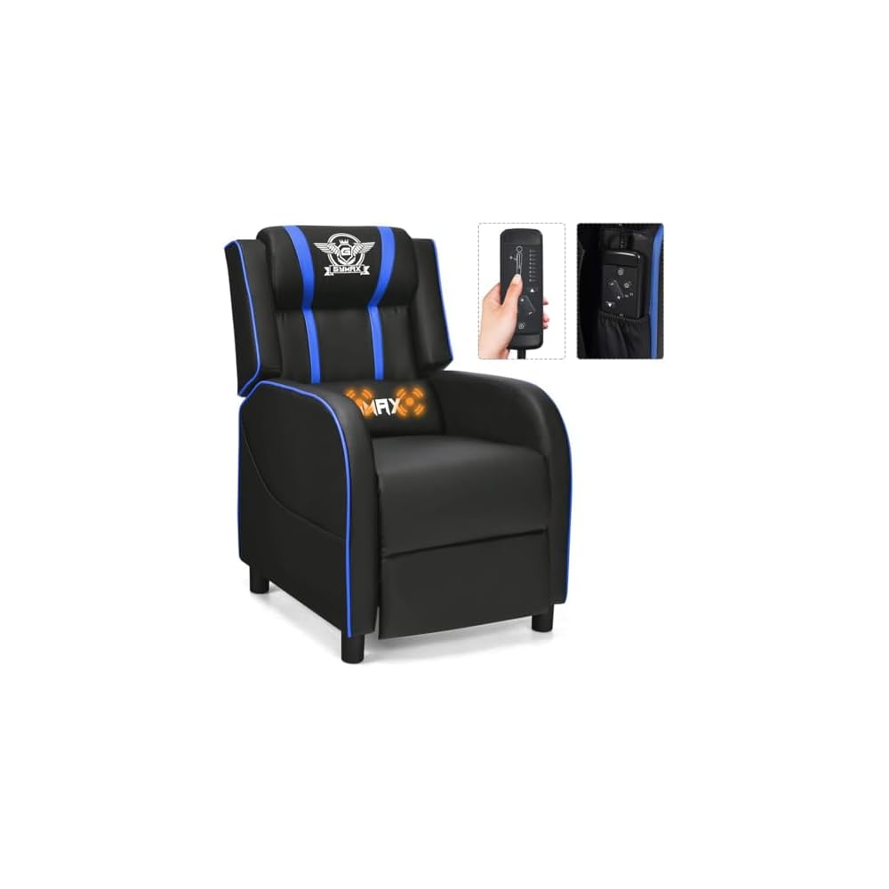 HOMGX Gaming Recliner Chair, Ergonomic PC Computer Chair w/Massage Function & Cushion, Modern Racing Style Single Lounge Sofa with Footrest, Adjustable Recliner Sofa for Adults (White)
