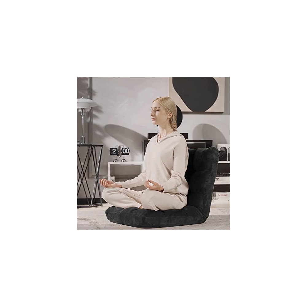 GIANTEX Folding Floor Chair with Back Support, 14 Adjustable Position, Padded Sleeper Bed, Couch Recliner, Floor Gaming Chair for Adults Meditation Living Room Bedroom, Black