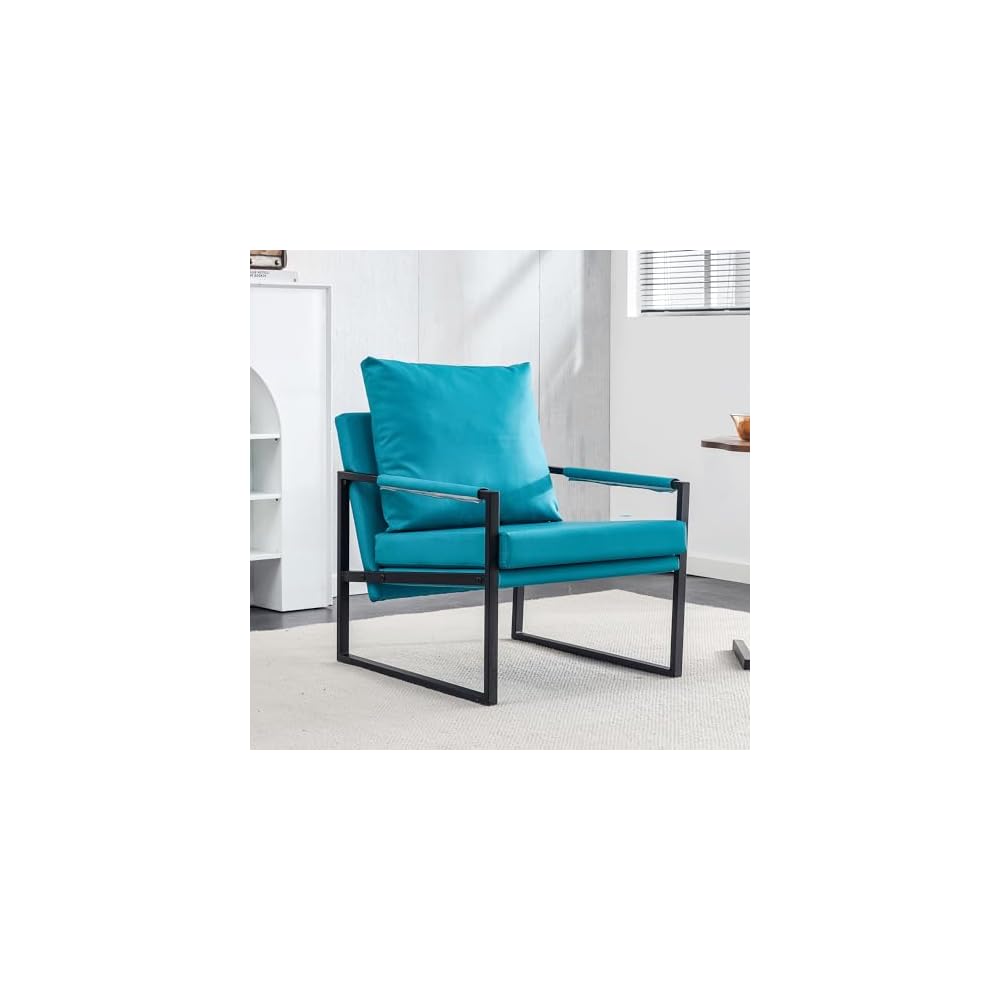 Upholstered Armchair, Modern Accent PU Leather Chair, Living Room Chairs with Golden Metal Legs and Soft Padded, Sofa Chairs for Home Office/Bedroom/Dining Room Cyan