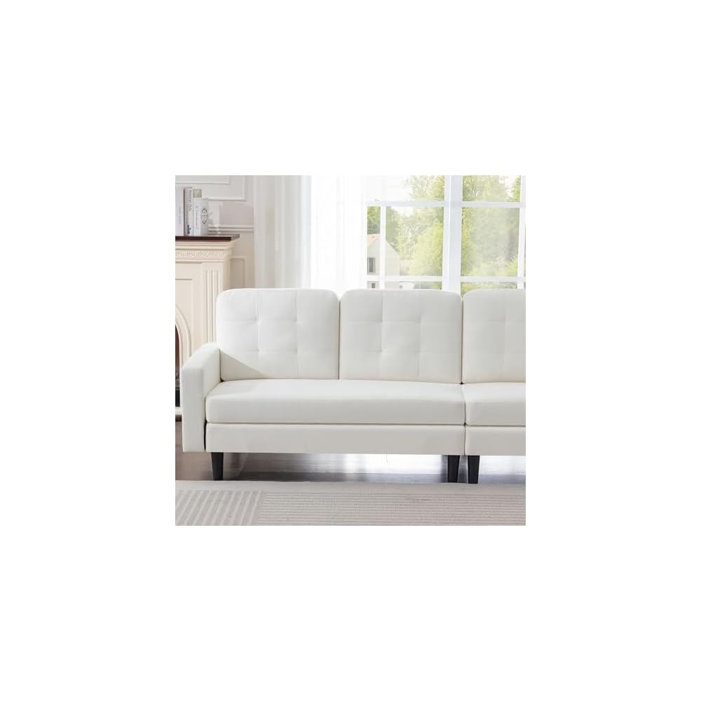 VECELO Convertible Sectional Sofa, Modern Linen Fabric L-Shaped Couch with Reversible Chaise for Living Room/Apartment/Office, White