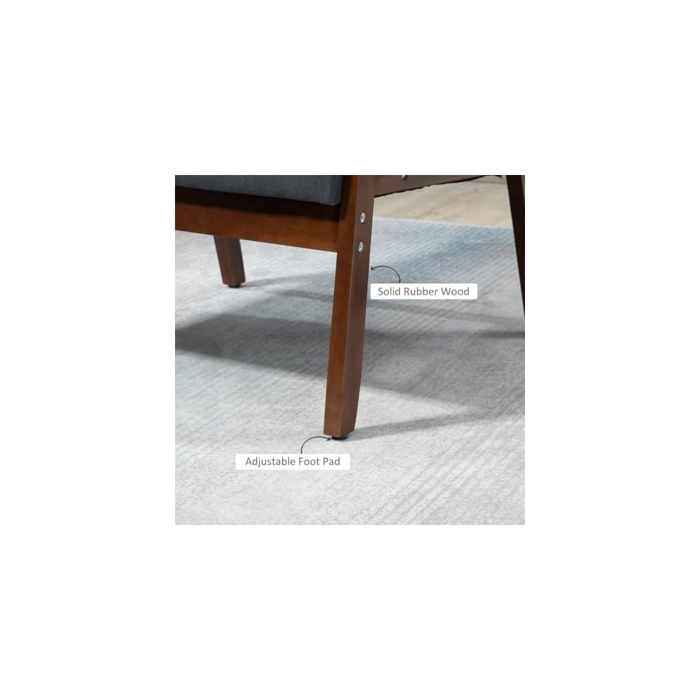 HOMCOM Modern Accent Chairs with Cushioned Seat, Upholstered Linen-Feel Armchair for Bedroom, Living Room Chair with Arms and Wood Legs, Dark Gray
