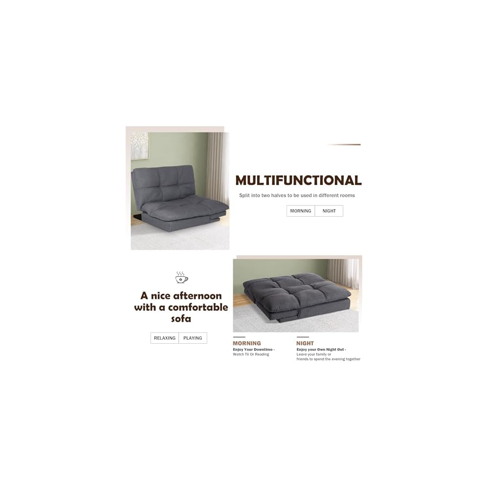 Futon Sofa Bed, Grey Linen Memory Foam Futon Sleeper Sofa Loveseat Convertible Couch Bed for Small Compact Living Spaces,Apartment