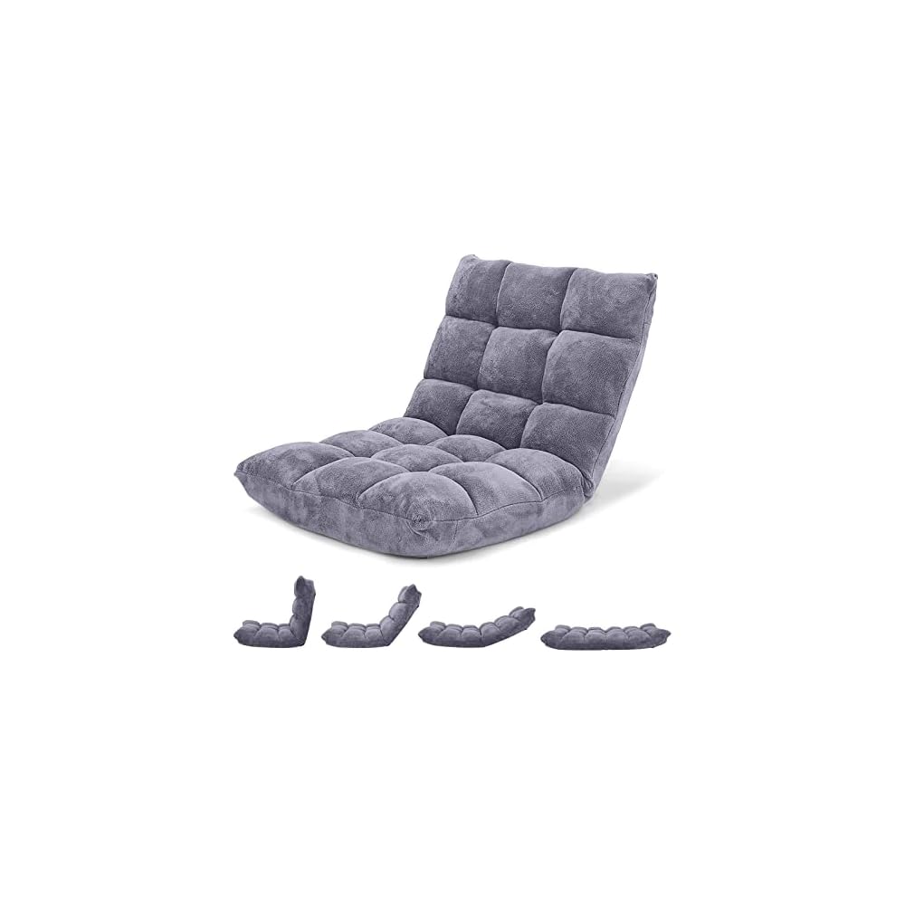 GIANTEX Folding Floor Chair with Back Support, 14 Adjustable Position, Padded Sleeper Bed, Couch Recliner, Floor Gaming Chair for Adults Meditation Living Room Bedroom, Black