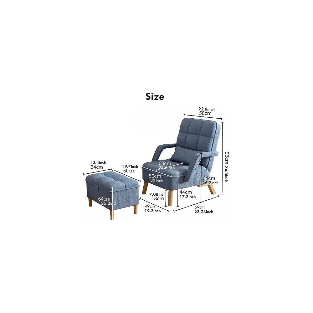Modern Armchair with Soft Cushion and Ottoman Recliner Chair for Bedroom or Living Room Lounge Seat with Pillow Wood Legs Dark Grey