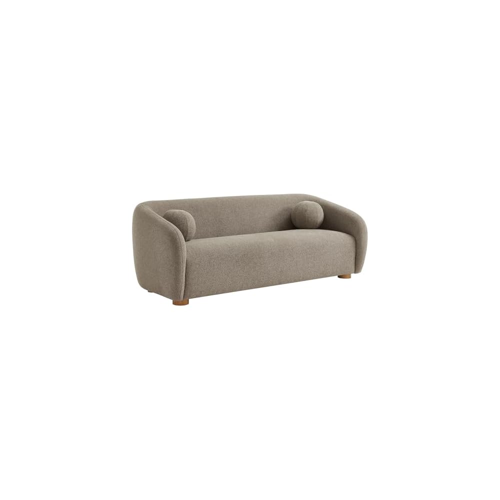 Modway Holland 85 Inch Minimalist Curved Back Sofa in Taupe – Chenille Fabric Sofa with Ball Throw Pillows and Wood Feet – Modern 3-Seater Couch for Living Room