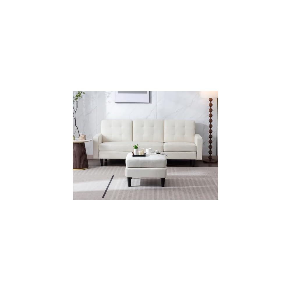 VECELO Convertible Sectional Sofa, Modern Linen Fabric L-Shaped Couch with Reversible Chaise for Living Room/Apartment/Office, White