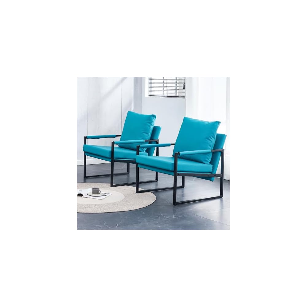 Upholstered Armchair, Modern Accent PU Leather Chair, Living Room Chairs with Golden Metal Legs and Soft Padded, Sofa Chairs for Home Office/Bedroom/Dining Room Cyan