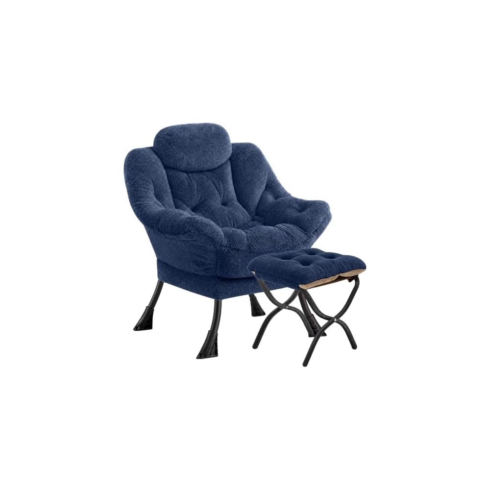 Lazy Chair with Folding Ottoman Modern Large Accent Chair,Contemporary Lounge Leisure Sofa Chair with Armrests Upholstered Sofa Armchair Reading Chair for Bedroom,Dorm & Office (Beige-f)