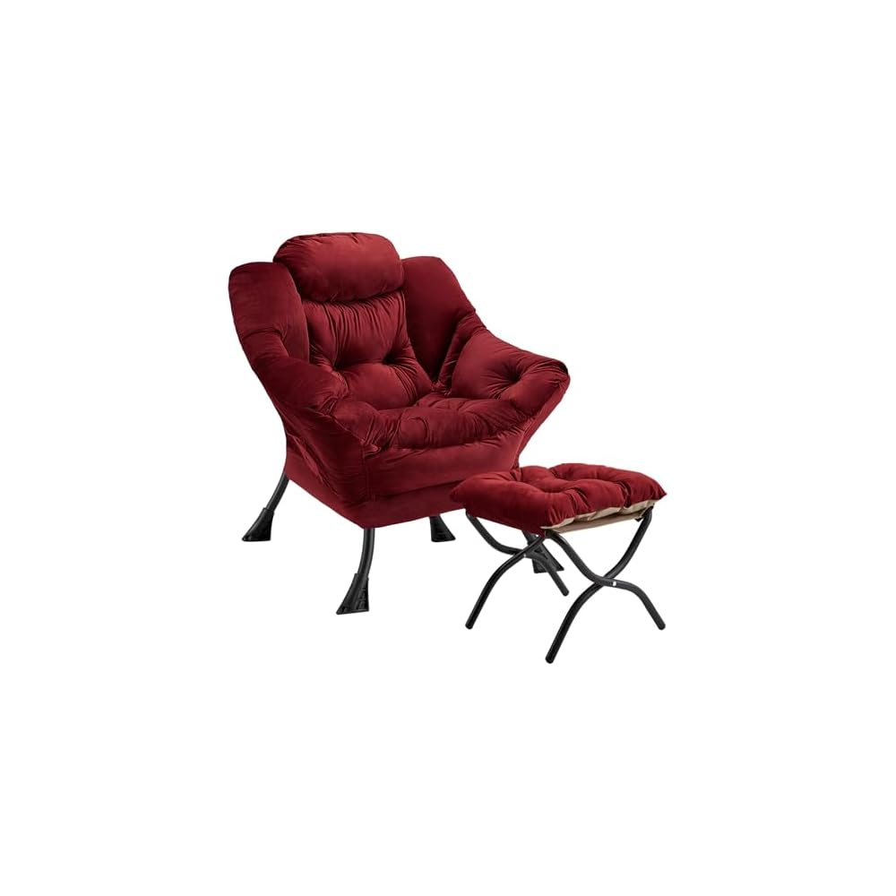 Lazy Chair with Folding Ottoman Modern Large Accent Chair,Contemporary Lounge Leisure Sofa Chair with Armrests Upholstered Sofa Armchair Reading Chair for Bedroom,Dorm & Office (Beige-f)