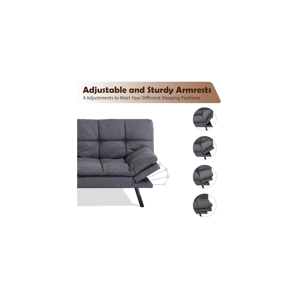 Futon Sofa Bed, Grey Linen Memory Foam Futon Sleeper Sofa Loveseat Convertible Couch Bed for Small Compact Living Spaces,Apartment