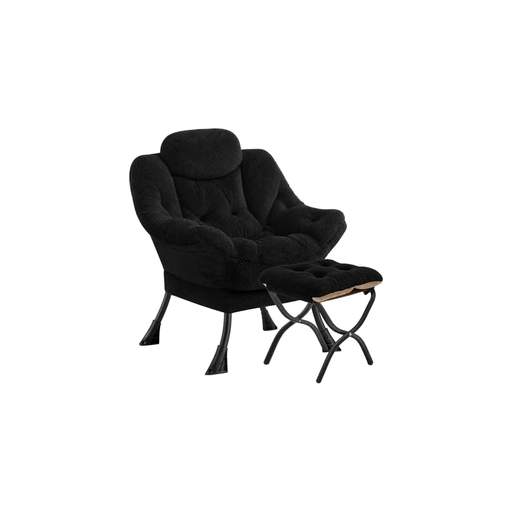 Lazy Chair with Folding Ottoman Modern Large Accent Chair,Contemporary Lounge Leisure Sofa Chair with Armrests Upholstered Sofa Armchair Reading Chair for Bedroom,Dorm & Office (Beige-f)