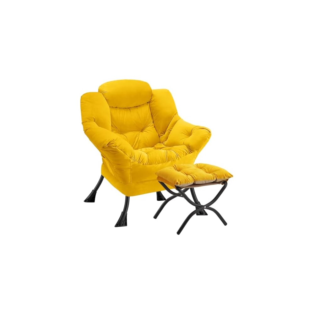 Lazy Chair with Folding Ottoman Modern Large Accent Chair,Contemporary Lounge Leisure Sofa Chair with Armrests Upholstered Sofa Armchair Reading Chair for Bedroom,Dorm & Office (Beige-f)